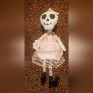 14" Halloween Sugar Skull Shelf Sitter in Pink Garmet